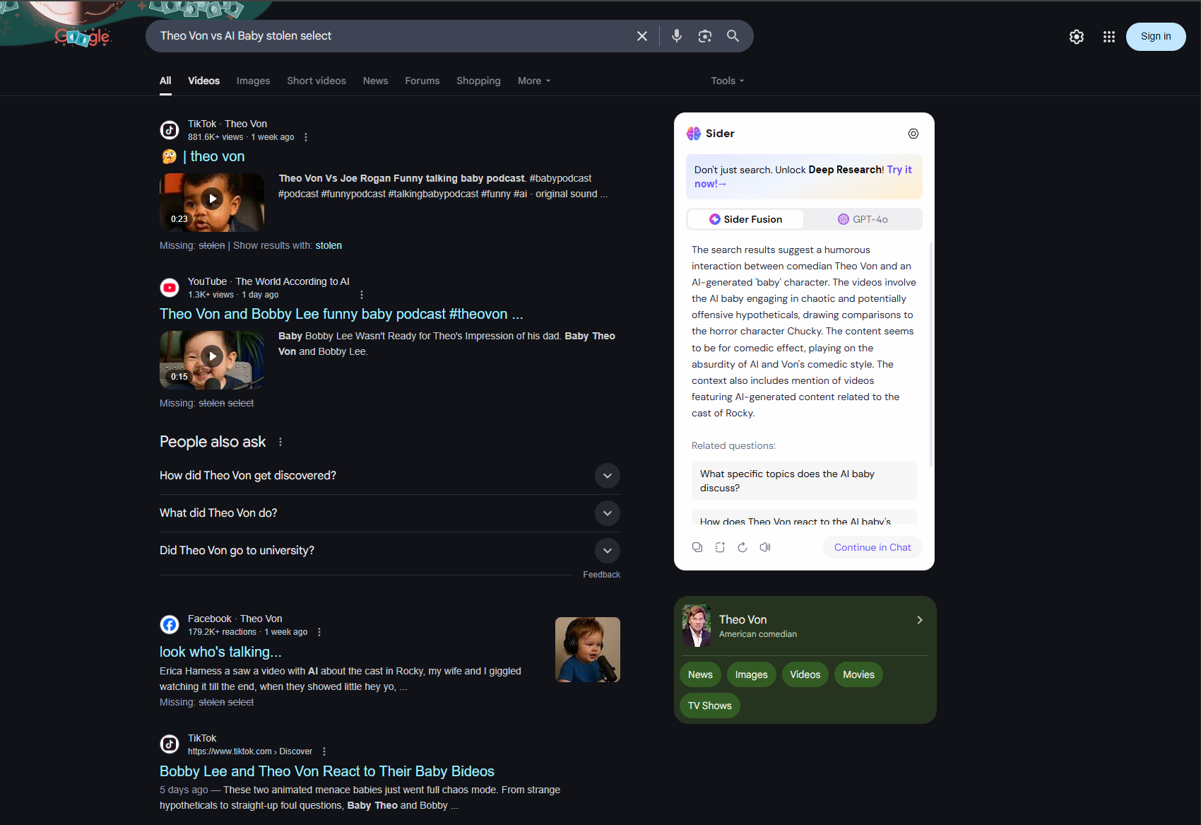 AI Avatar Visibility in AI Search Results – Character–3 by Hedra Screenshot showing Hedra’s Character–3 AI avatars ranking in AI Search results and being discovered by users via conversational interfaces.